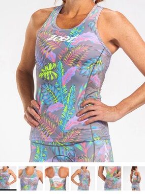 Zoot Gray Tropical Leaf Racerback Tank with Neon Accents